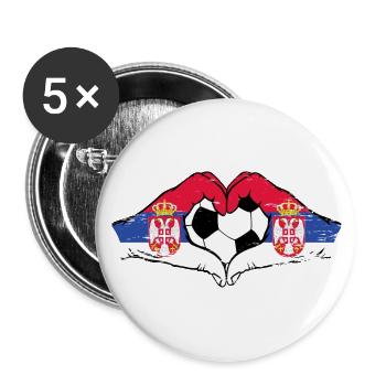 Serbie drapeau football mains forme de coeur utilisé - Lot de 5 petits badges (25 mm) - blanc - Devant