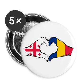 Géorgie Roumanie drapeau mains forme de coeur - Lot de 5 petits badges (25 mm) - blanc - Devant