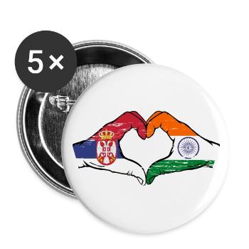 Serbie Inde drapeau mains forme de coeur utilisé - Lot de 5 petits badges (25 mm) - blanc - Devant