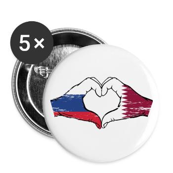 Russia Qatar flag hands heart shape used - Buttons small 1''/25 mm (5-pack) - white - Front