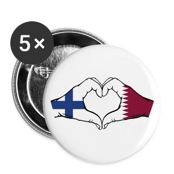 Finland Qatar Flag Hands Heart Shape - Buttons small 1''/25 mm (5-pack) - white - Front