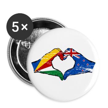 Seychelles Nouvelle-Zélande drapeau mains forme de coeur utilisé - Lot de 5 petits badges (25 mm) - blanc - Devant