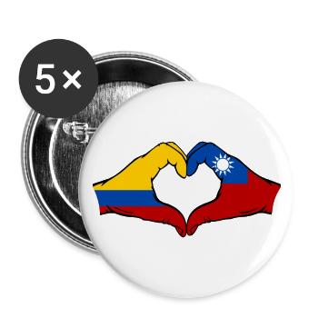 Colombia Taiwan Flag Hands Heart Shape - Buttons small 1''/25 mm (5-pack) - white - Front