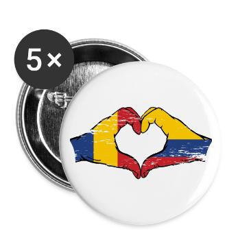 Romania Colombia Flag Hands Heart Shape Used - Buttons small 1''/25 mm (5-pack) - white - Front
