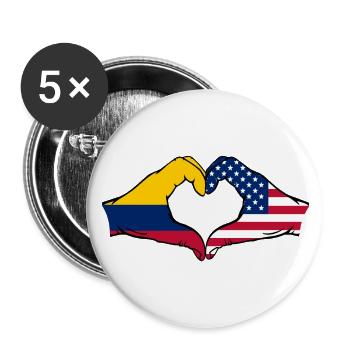 Colombia USA Flag Hands Heart Shape - Buttons small 1''/25 mm (5-pack) - white - Front