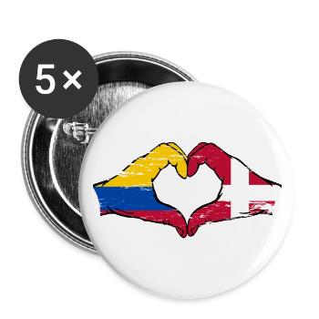 Kolumbien Dänemark Flagge Hände Herzform used - Buttons klein 25 mm (5er Pack) - Weiß - Vorne