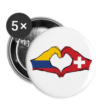 Kolumbien Schweiz Flagge Hände Herzform - Buttons klein 25 mm (5er Pack) - Weiß - Vorne