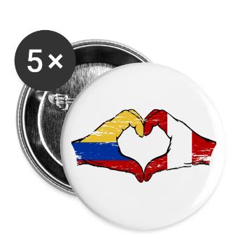 Colombia Peru flag hands heart shape used - Buttons small 1''/25 mm (5-pack) - white - Front
