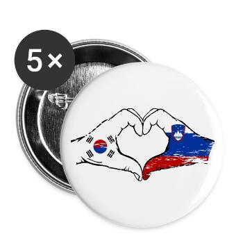Südkorea Slowenien Flagge Hände Herzform used - Buttons klein 25 mm (5er Pack) - Weiß - Vorne