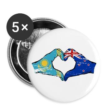 Kazakhstan Nouvelle-Zélande drapeau mains forme de coeur utilisé - Lot de 5 petits badges (25 mm) - blanc - Devant