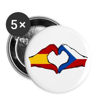 Spain Czech Republic Flag Hands Heart - Buttons small 1''/25 mm (5-pack) - white - Front