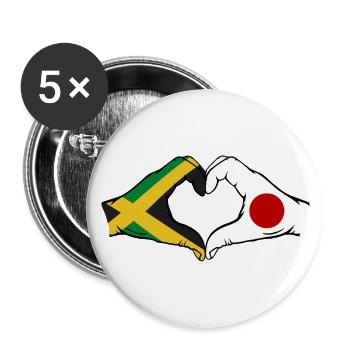 Jamaïque Japon Mains Forme Coeur - Lot de 5 petits badges (25 mm) - blanc - Devant