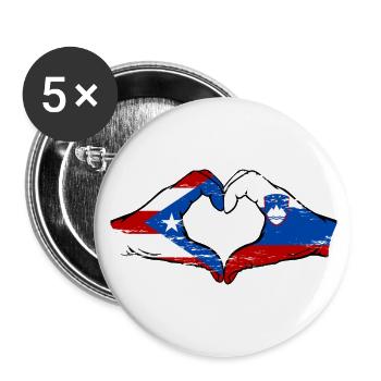 Puerto Rico Slowenien Flagge Hände Herzform used - Buttons klein 25 mm (5er Pack) - Weiß - Vorne