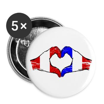 Pérou France Mains Forme de coeur Utilisé - Lot de 5 petits badges (25 mm) - blanc - Devant