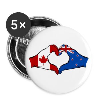 Drapeau du Canada Nouvelle-Zélande Mains Forme de Coeur - Lot de 5 petits badges (25 mm) - blanc - Devant