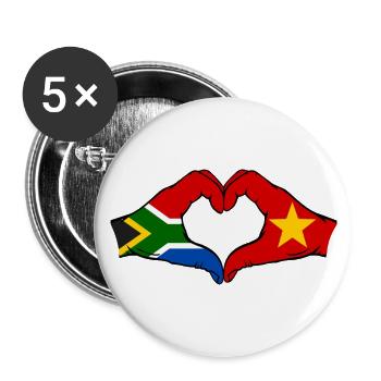 Südafrika Vietnam Flagge Hände Herzform - Buttons klein 25 mm (5er Pack) - Weiß - Vorne