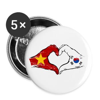 Vietnam Corée du Sud Drapeau Mains Coeur Forme Utilisé - Lot de 5 petits badges (25 mm) - blanc - Devant