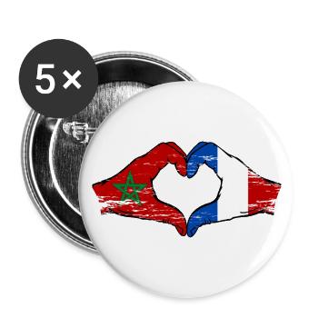 Drapeau du Maroc France Aiguilles Coeur - Lot de 5 petits badges (25 mm) - blanc - Devant
