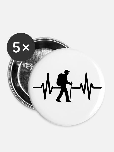 Wandern Herzschlag - Buttons klein 25 mm (5er Pack) - Weiß