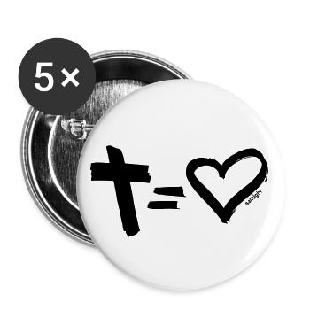 Croix = Coeur NOIR - Lot de 5 petits badges (25 mm) - blanc - Devant