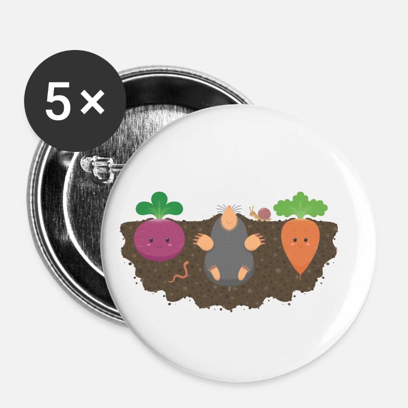 Gemüse und Maulwurf - Buttons klein 25 mm (5er Pack) - Weiß