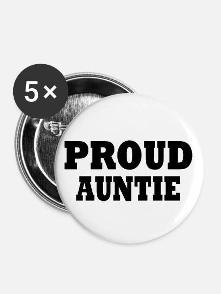Proud auntie - Buttons klein 25 mm (5er Pack) - Weiß