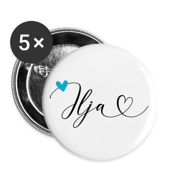 Ilja nom Prénom Calligraphie coeur - Lot de 5 petits badges (25 mm) - blanc - Devant