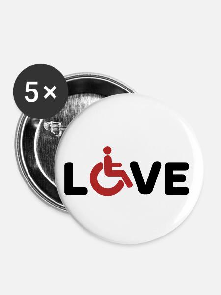 Rollstuhl Love Behindert - Buttons klein 25 mm (5er Pack) - Weiß
