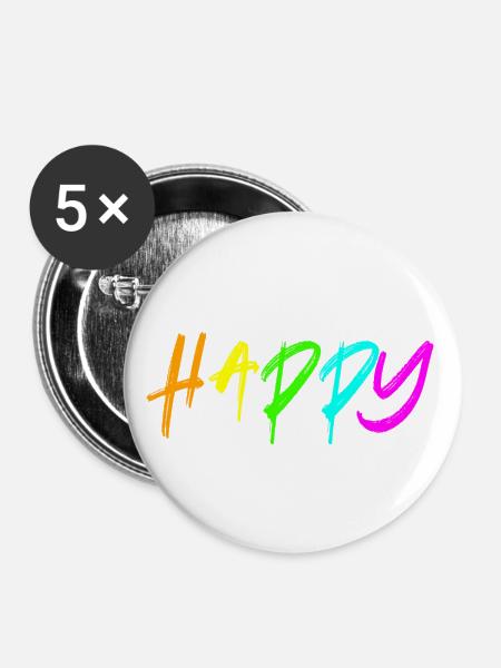 Happy - Buttons klein 25 mm (5er Pack) - Weiß