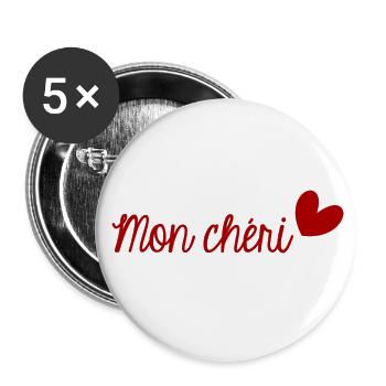 MON CHERI. SAINT VALENTIN. EVJF. JE T'AIME. I LOVE - Lot de 5 petits badges (25 mm) - blanc - Devant