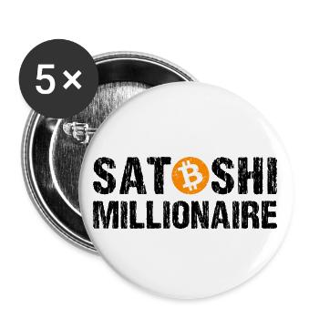 Satoshi Millionaire Kryptowährung Bitcoin - Buttons klein 25 mm (5er Pack) - Weiß - Vorne
