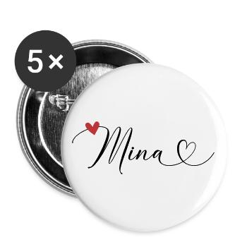 Mina Name Vorname Kalligrafieherz - Buttons klein 25 mm (5er Pack) - Weiß - Vorne