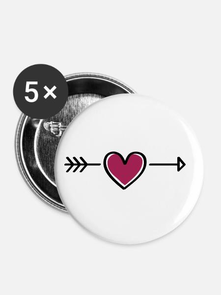 herz pfeil - Buttons klein 25 mm (5er Pack) - Weiß