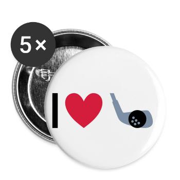 Ich liebe Golfen (Golfschläger, Herz, Golfball) - Buttons klein 25 mm (5er Pack) - Weiß - Vorne