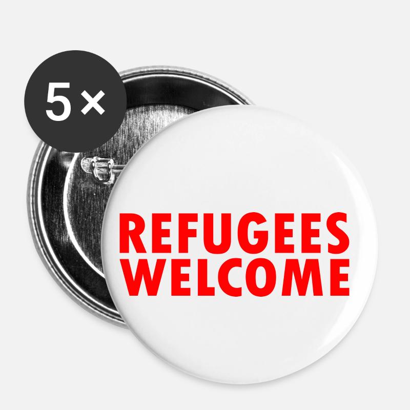 refugees welcome - Lot de 5 petits badges (25 mm) - blanc