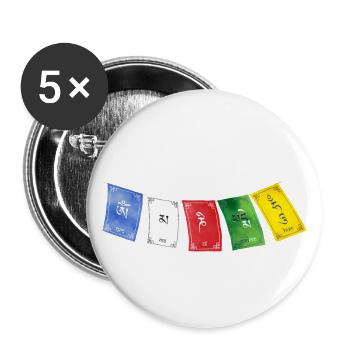 OM MA NI PADME HUM - Prayer Flags 2 - Buttons klein 25 mm (5er Pack) - Weiß - Vorne