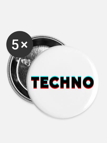TECHNO - Buttons klein 25 mm (5er Pack) - Weiß