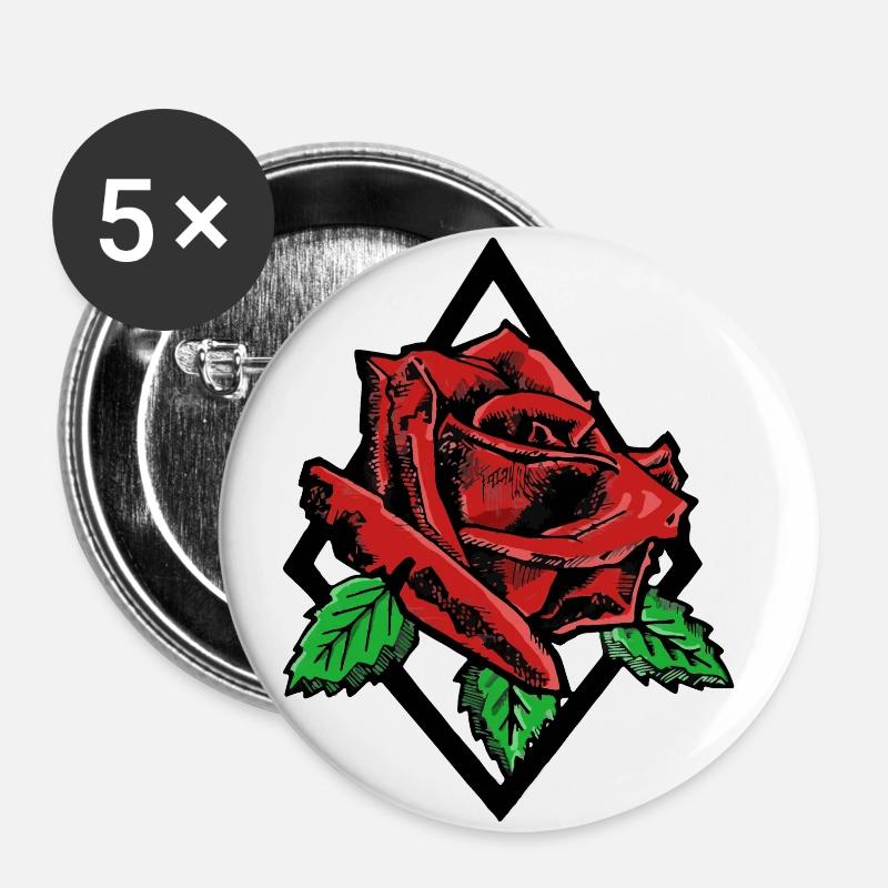 Red Rose Noir - Buttons small 1''/25 mm (5-pack) - white