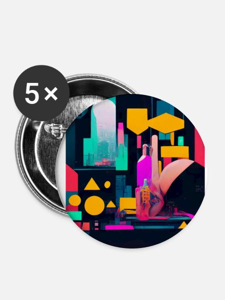 Cyber City - Buttons klein 25 mm (5er Pack) - Weiß