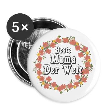Beste Mama Der Welt Blumenkranz - Buttons klein 25 mm (5er Pack) - Weiß - Vorne