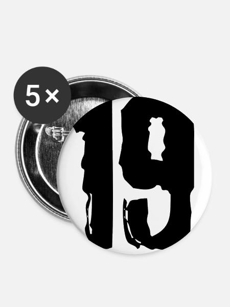 19 Zahl Trikot - Buttons klein 25 mm (5er Pack) - Weiß