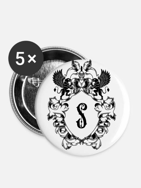 S Buchstabe Wappen - Buttons klein 25 mm (5er Pack) - Weiß