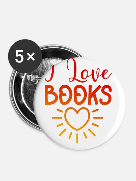 Ich liebe Bücher - Buttons klein 25 mm (5er Pack) - Weiß
