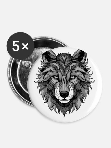 Wolf Portrait - Buttons klein 25 mm (5er Pack) - Weiß