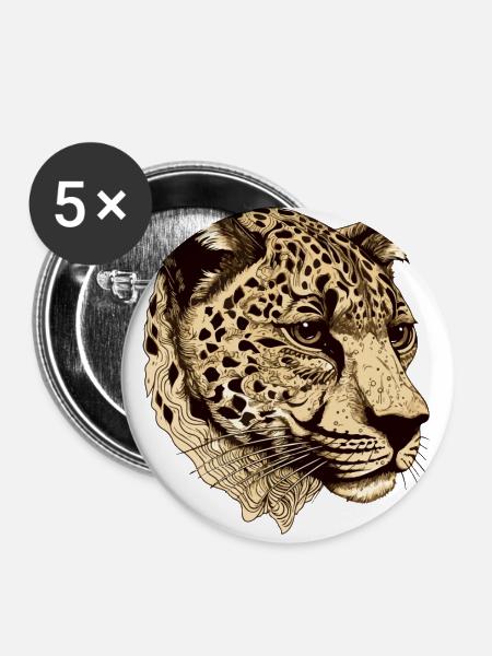 Gepard Kopf Tier - Buttons klein 25 mm (5er Pack) - Weiß