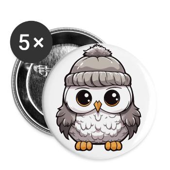 Eule Winter Tier Baby Comic - Buttons klein 25 mm (5er Pack) - Weiß - Vorne