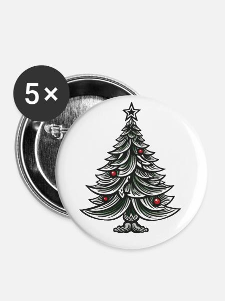 Weihnachtsbaum Tanne Weihnachten - Buttons klein 25 mm (5er Pack) - Weiß