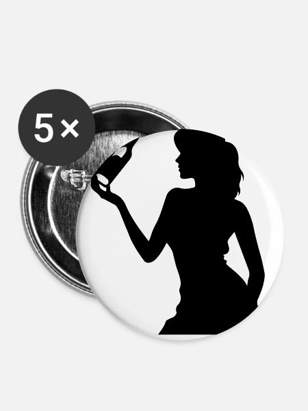 Party Frau Drunk Feiern Flasche - Buttons klein 25 mm (5er Pack) - Weiß