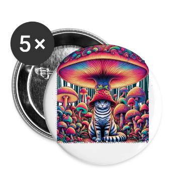 Chat psychédélique aux champignons magiques - Lot de 5 petits badges (25 mm) - blanc - Devant