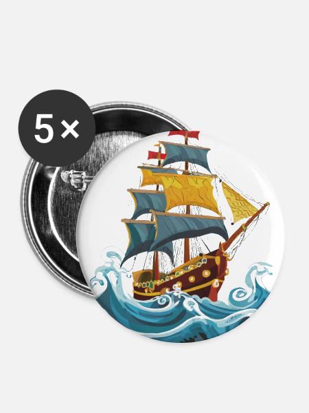 Segelschiff - Buttons klein 25 mm (5er Pack) - Weiß